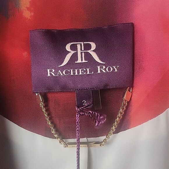 NWT Rachel Roy Sz 2 4 Silk Blazer Jacket Colorful Pink White Art Feminine Office - Picture 7 of 16